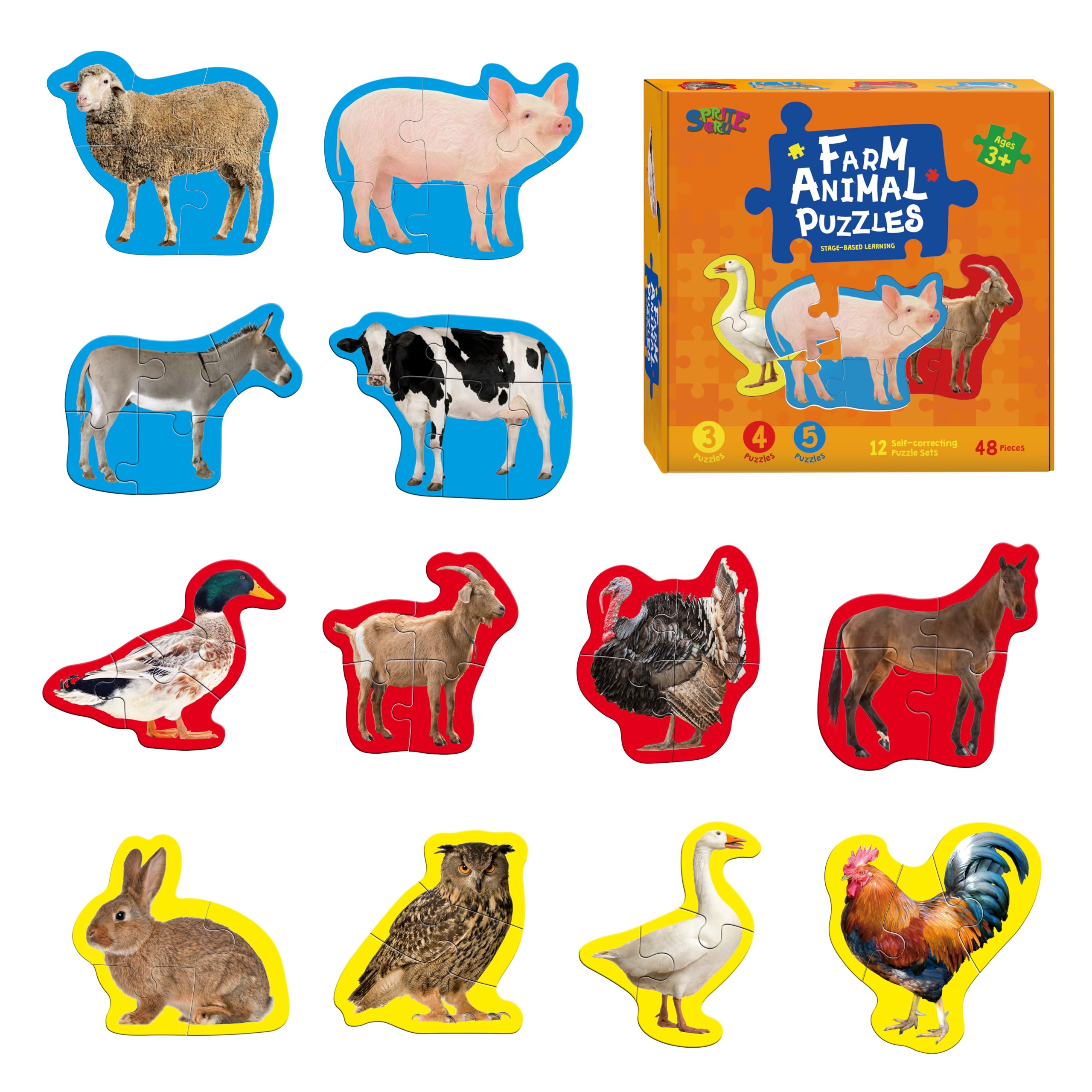12er-Set Wildtier-Puzzles Für Kinder Ab 3 Jahren – 48-teilig, Realistische Safari-Tiere, Lernspielzeug