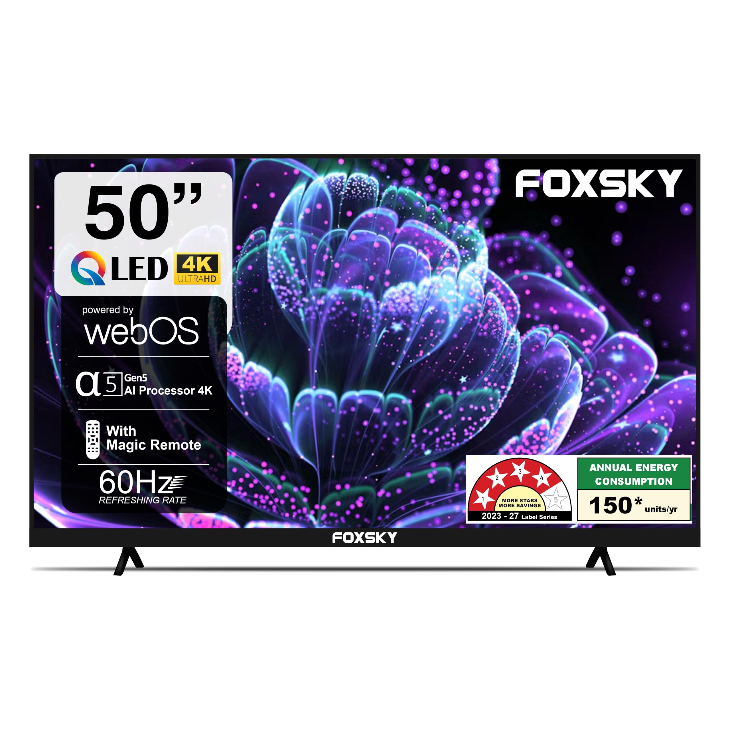 Foxsky 127 cm (50 inch) Frameless Series 4K UHD QLED WebOS FS50GATV (Black)