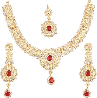 Indian jewelry sets for women gold wedding tikka necklace set guest costume fancy bridal jewellery rhinestone crystal elegant formal prom evening wear dainty accessories