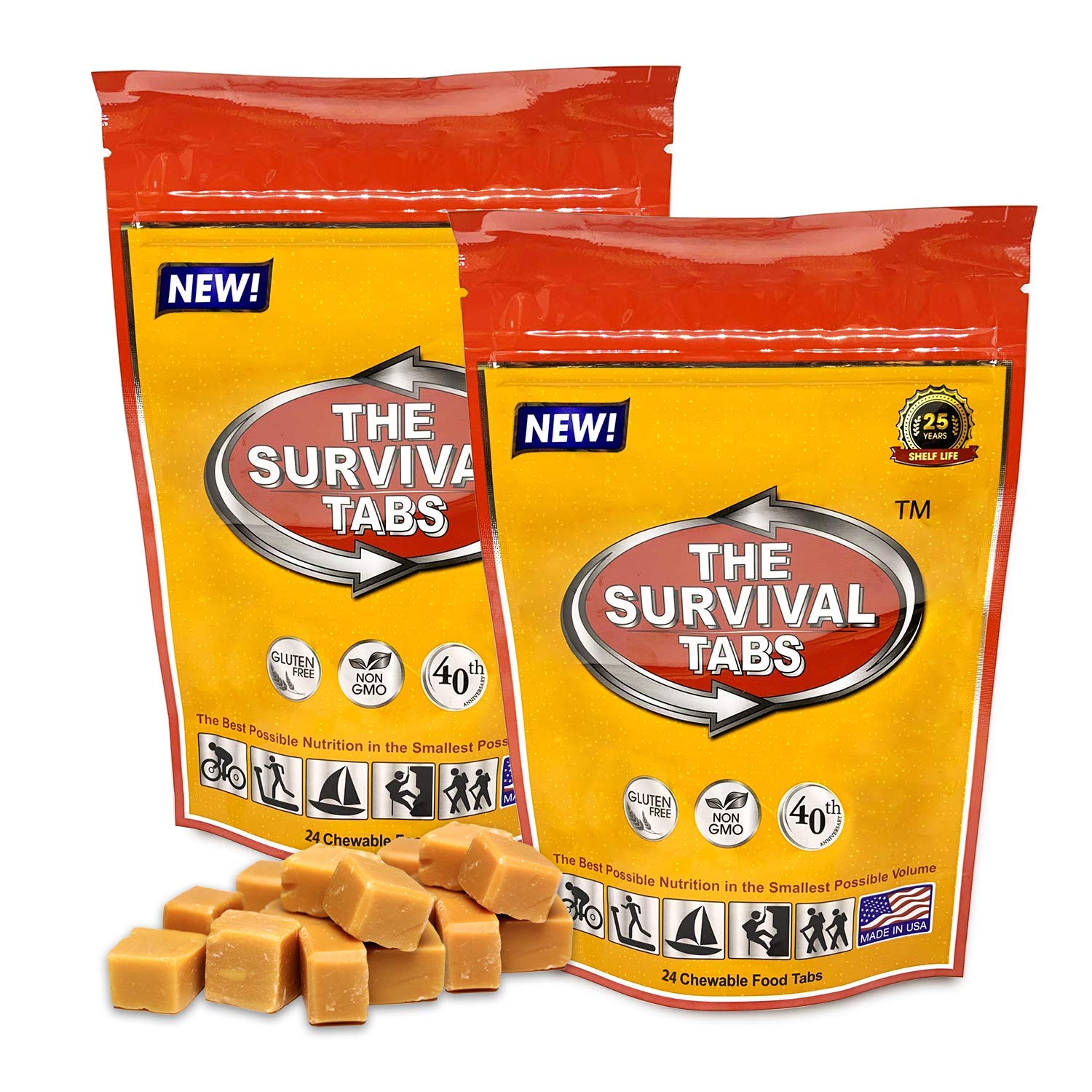 Premium emergency food 96 hours survival tablets none-GMO gluten-free 25 years shelf life (butterscotch/2 pouches)