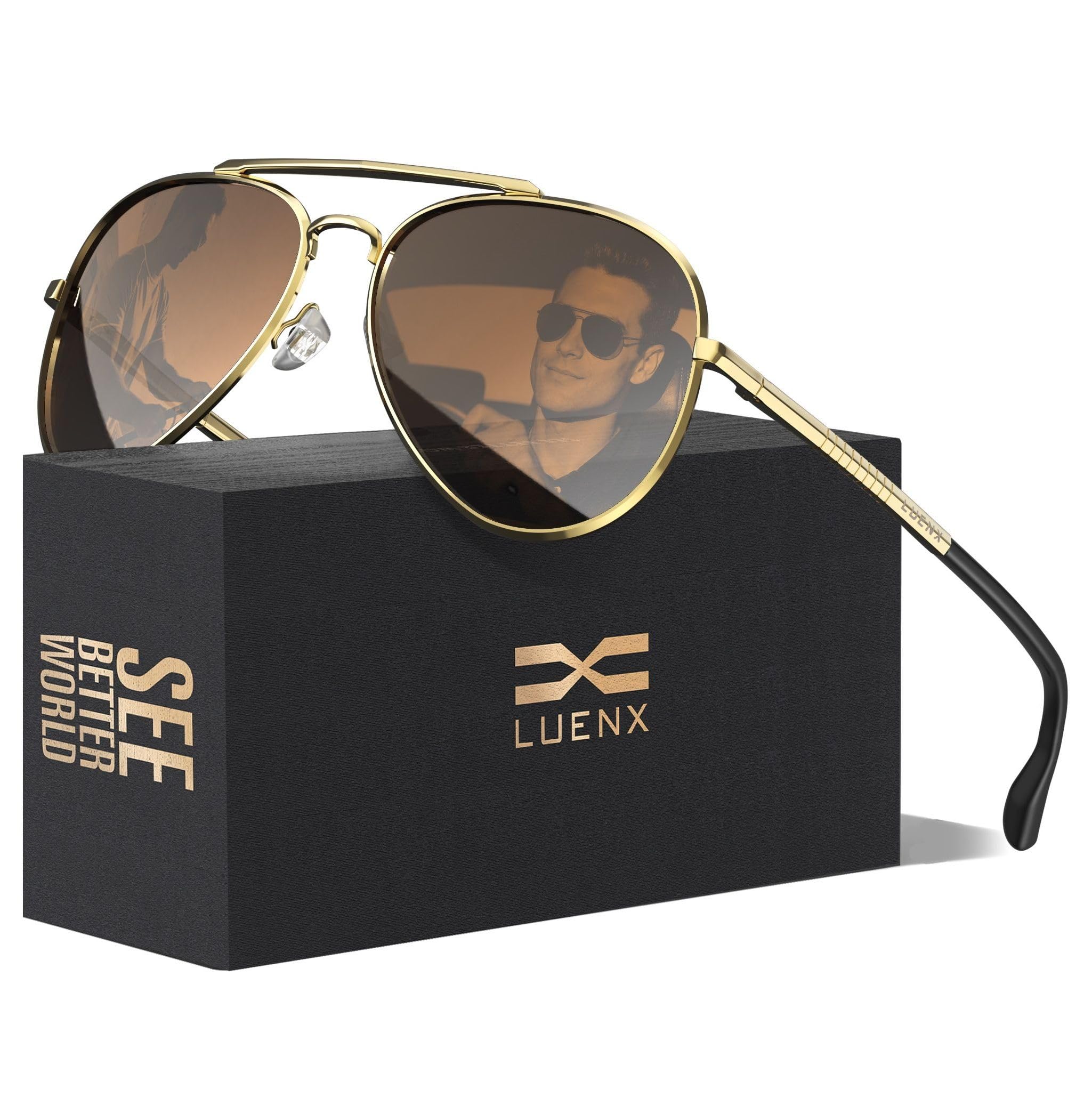 Luenx Aviator Polarized Sunglasses Men Women Classic UV400 Driving
