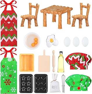 Liliful 23 Pieces Christmas Elf Doll Accessories Set Include Miniature Baker Outfit Apron Chef Hats Rolling Pin Whisk Eggs Cookie Tray Mixing Bowl Cutting Board for Xmas Dollhouse, Doll Not Included
