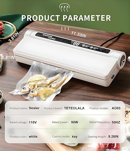Miniatura 5 de Sellador al vacío para uso doméstico Pequeño sellador al vacío automático con sello extendido de 8.268 in con 40 bolsas de vacío+3 tiras de sellado