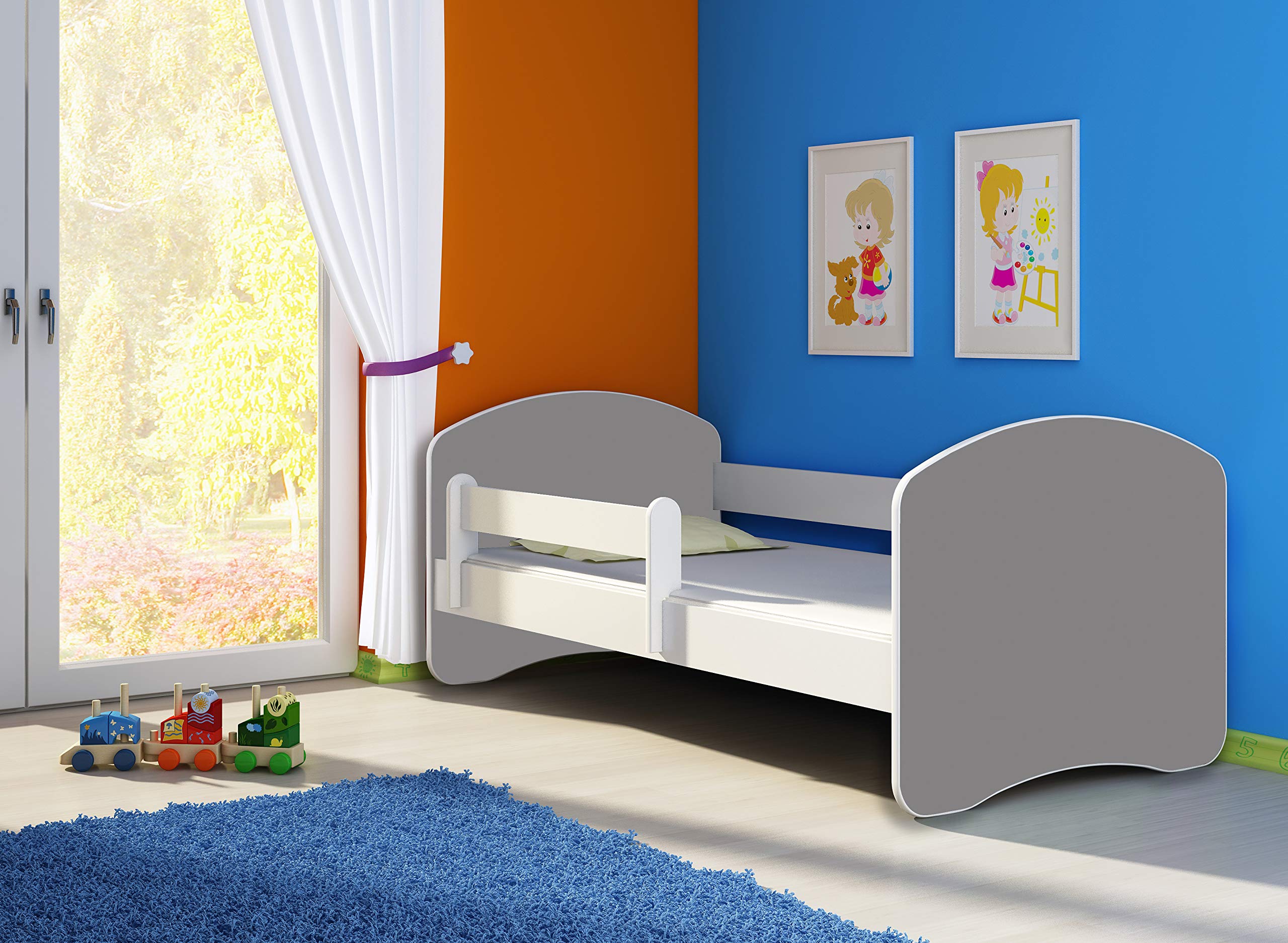 Cuna juvenil con un cajón con protección anticaídas y colchón blanco ACMA II 140 160 180 (160 x 80 cm, blanco y gris)