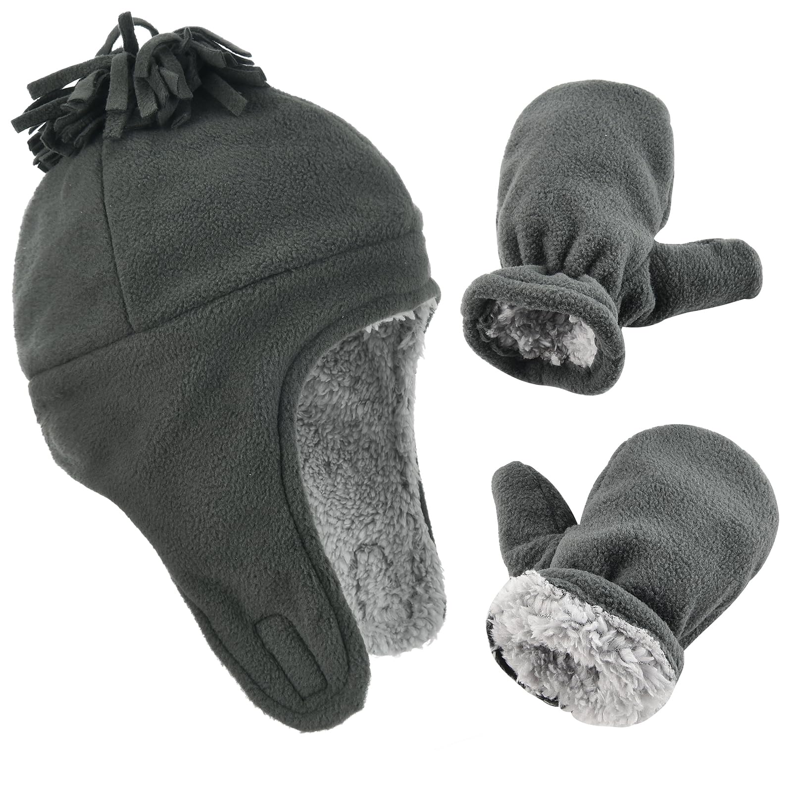 Toddler Winter Hat with Mitten Set Fleece Sherpa Lined