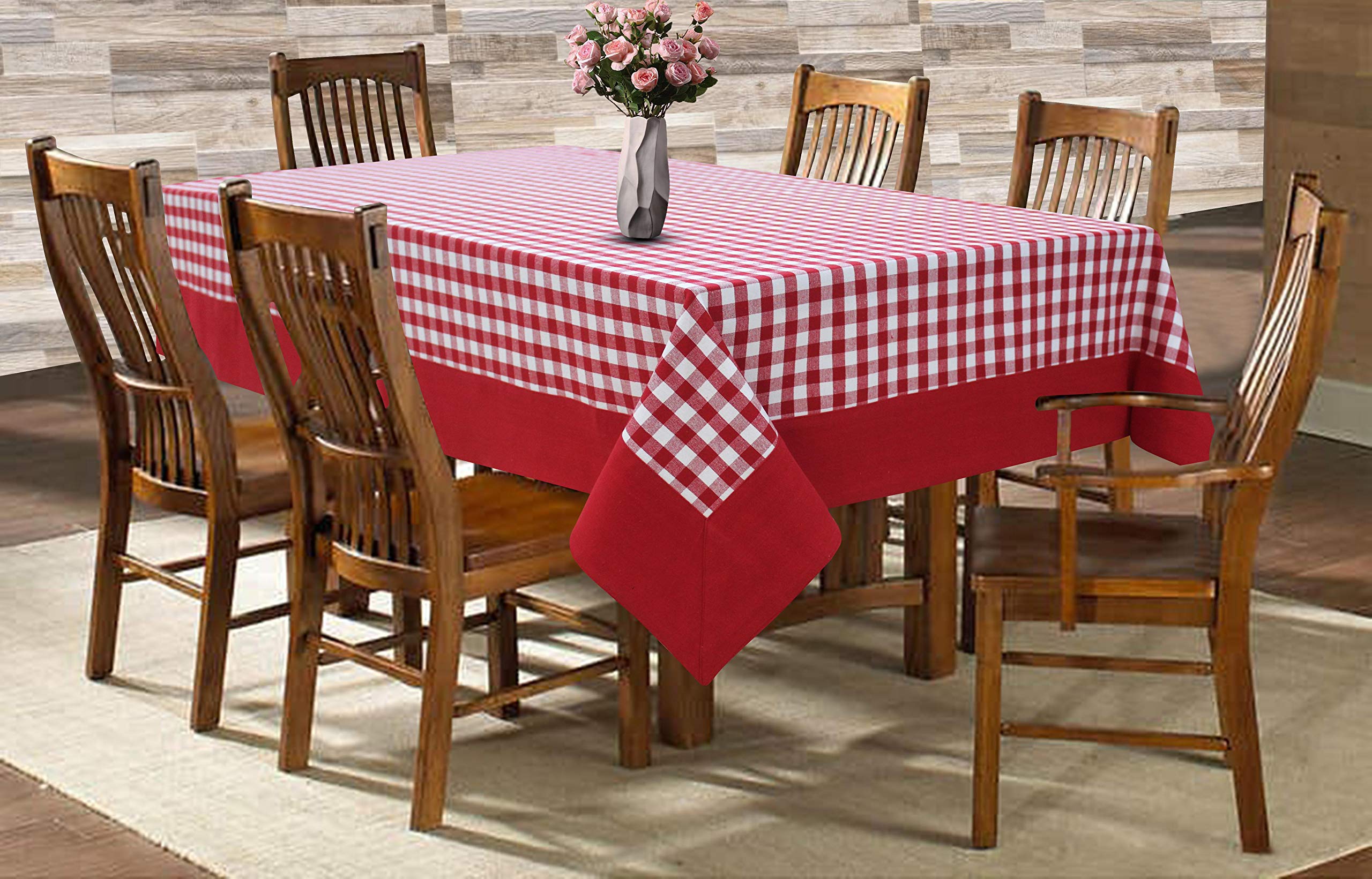AIRWILL Cotton Checkered Pattern 6 Seater Table Cloth Pack of 1 pc (Red)-picture-23