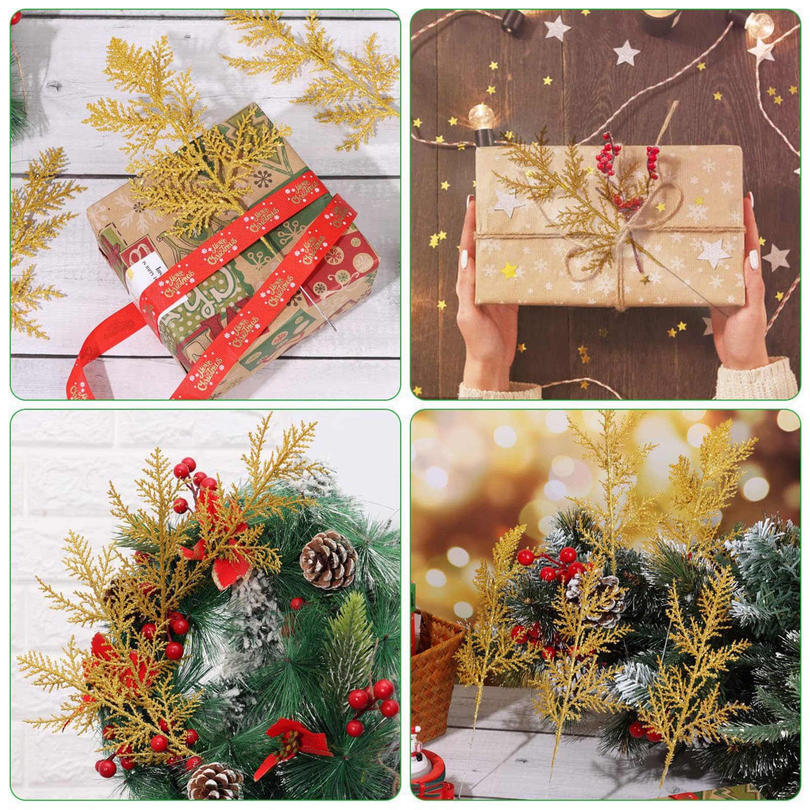 Hängende Ornamente, 20 Stück, Glitzer-Zweige, künstliche Weihnachtsspieße, Blumenzweige, Spray für Baumschmuck, DIY, Weihnachtskranz, Girlande, Weihnachtsdekoration, festliche Dekoration