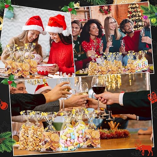Miniatura 51 de HESTYA 50 bolsas de celofán transparentes de Navidad de 5 x 11 pulgadas, bolsas de almacenamiento con patrón de bloque para dulces para regalos