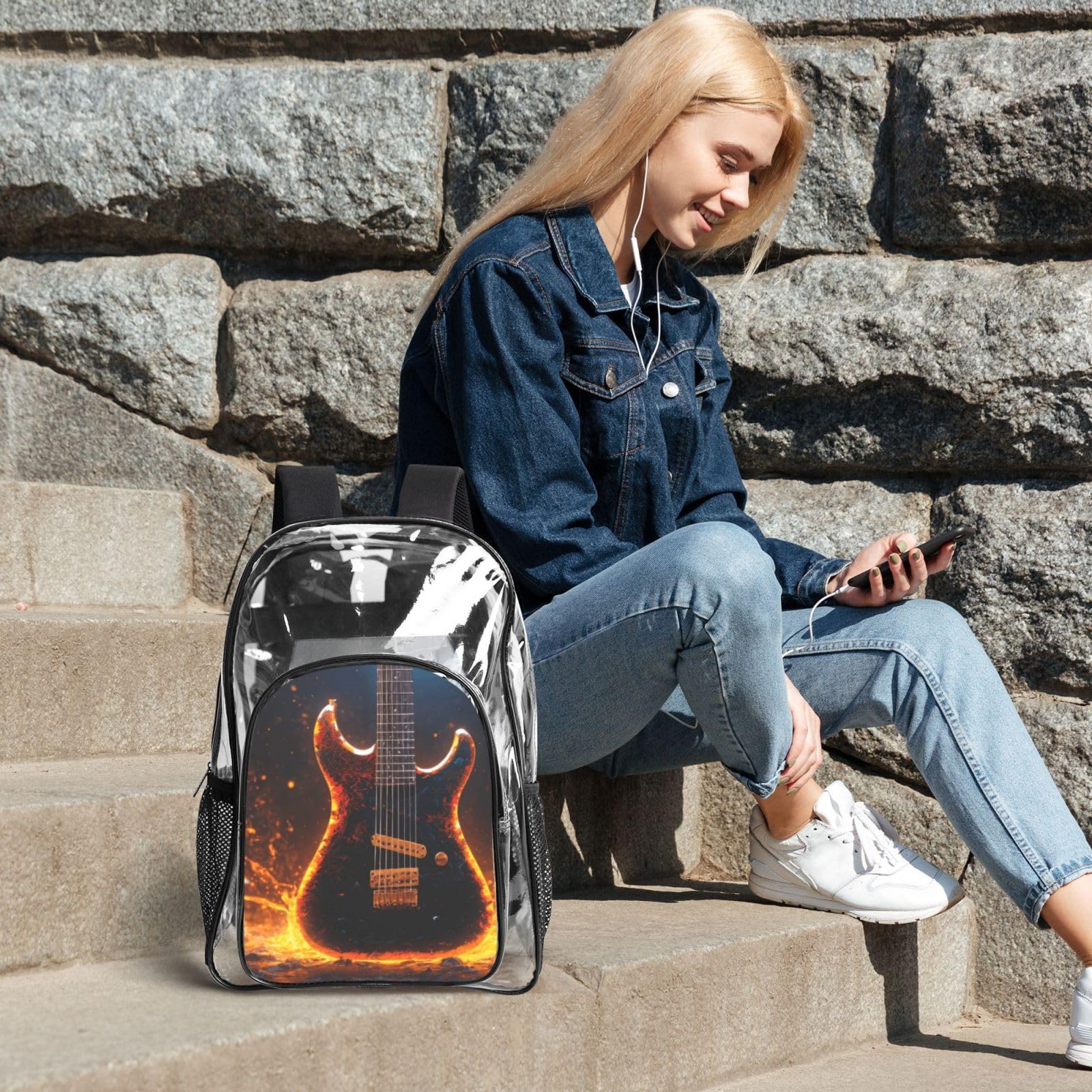 Gitara elektryczna nadruk kobiety mężczyźni dzieci przezroczysty plecak zestaw szkoła podróż przezroczysty 3-częściowy pojemnik na lunch