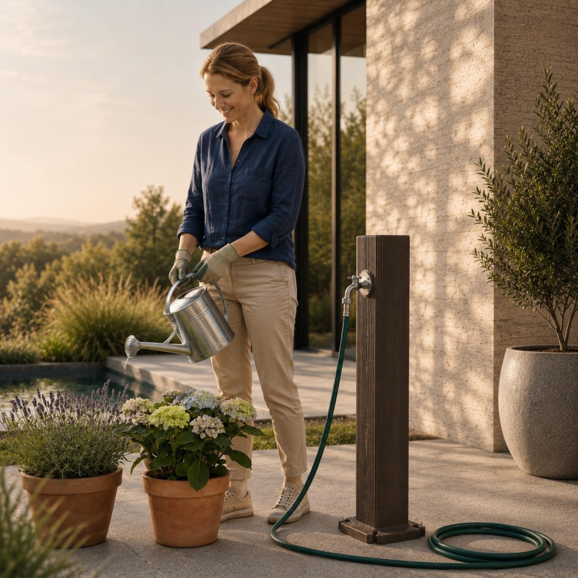YourCasa Timberline - Colonna d'acqua da giardino, 90 cm, effetto legno, con rubinetto da 1/2", resistente ai raggi UV, prodotto in Europa (marrone)