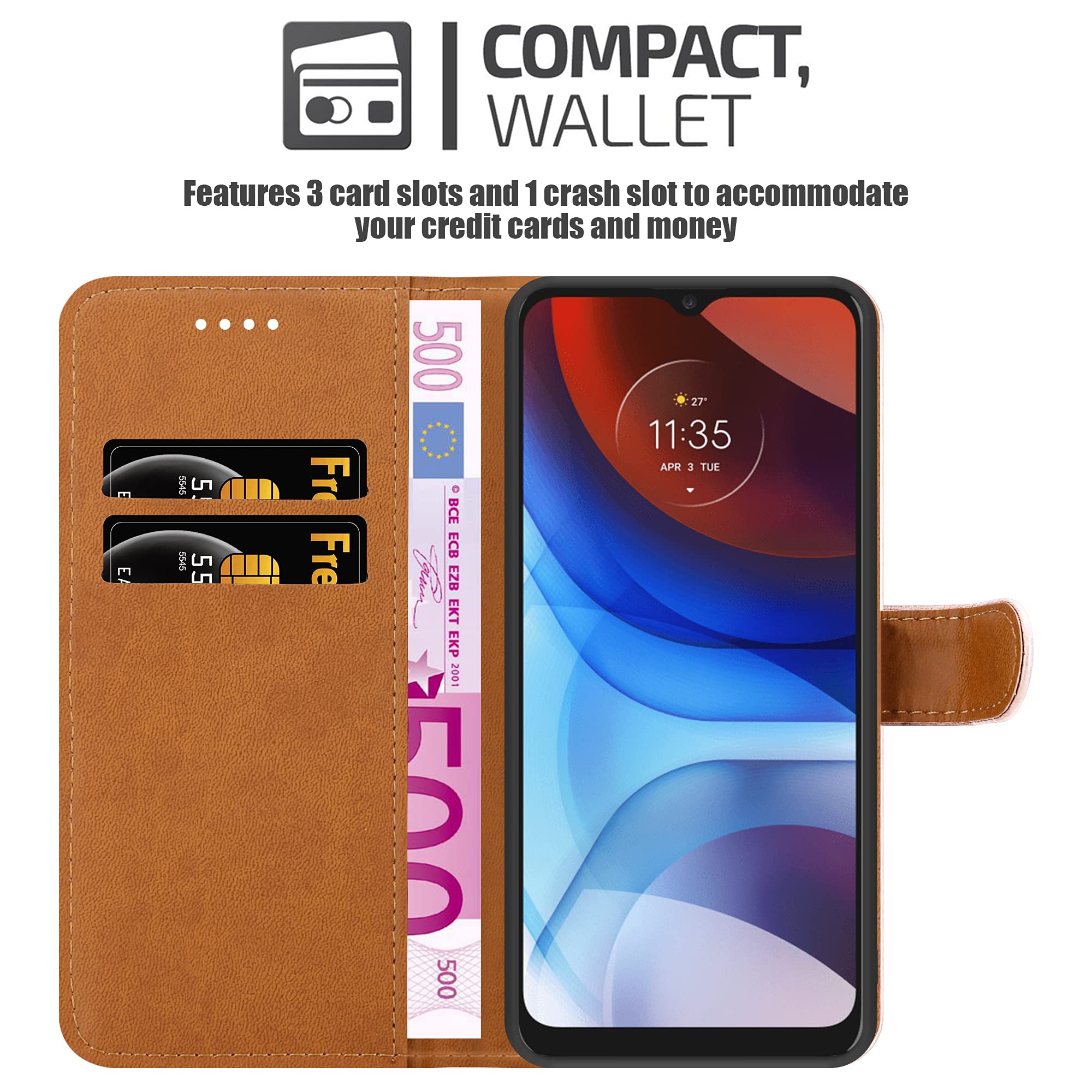 iPEAK Para Motorola Moto E7i Power Case (6.7'') Funda de cuero con cierre magnético Folio Book Kickstand titular de la tarjeta de protección completa para Moto E7i Power Phone (Rosegold