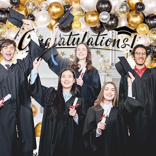 Miniatura 7 de RUBFAC Kit de globos de confeti de oro negro de 12 pulgadas y pancarta iridiscente de feliz cumpleaños preencordada para cumpleaños, bodas, baby