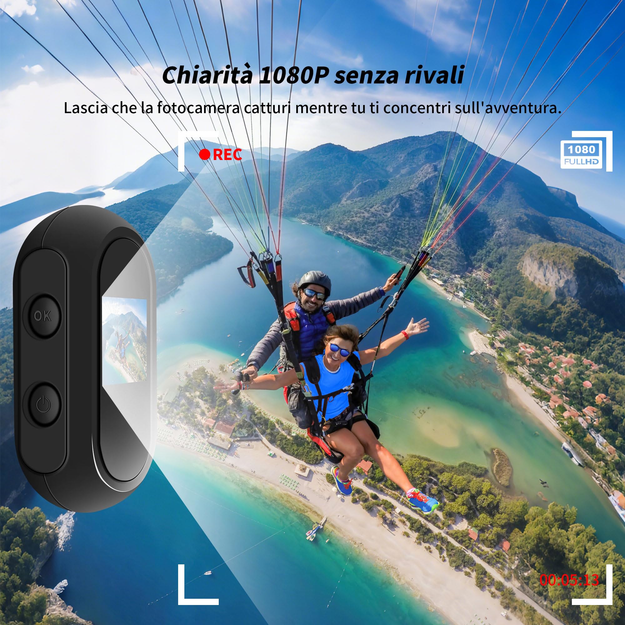 Action Cam 1080P, Body Cam con Schermo da 0,85 Pollici, Action Cam Moto con Grandangolo 120°, Videocamera Magnetica, Telecamera Sportiva per Casco, Multifunzione Fotocamera, POV Camera