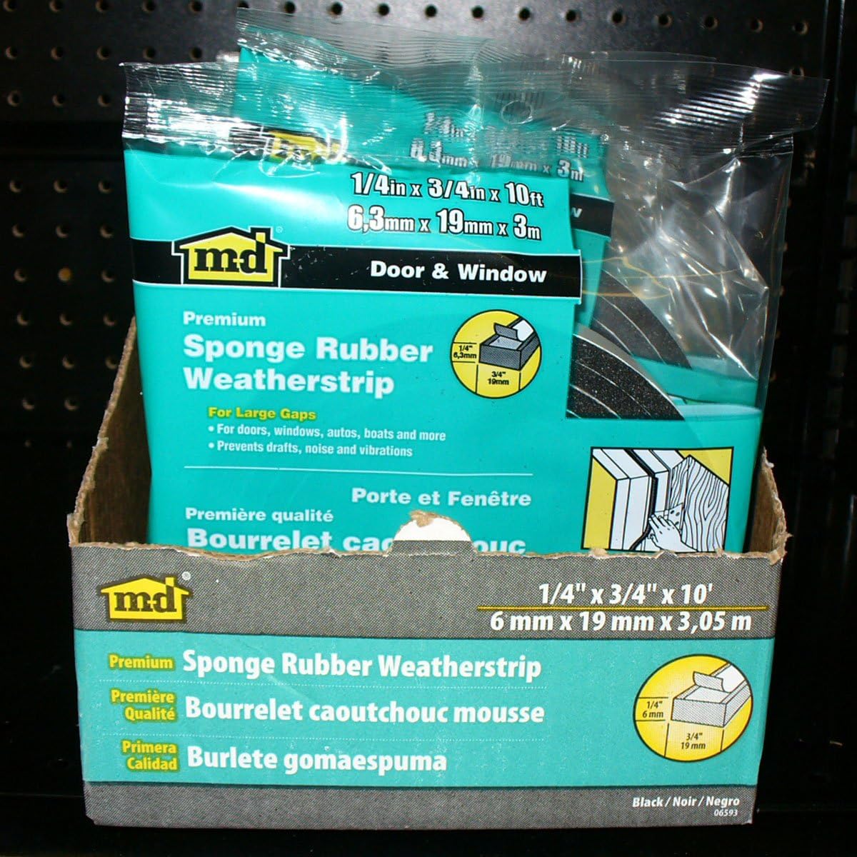 M-D Building Products 6593 M-D 0 Premium Weather-Strip, 3/4 in W X 10 Ft L X 1/4 in T, Pack of 1, Black - Masking Tape - 