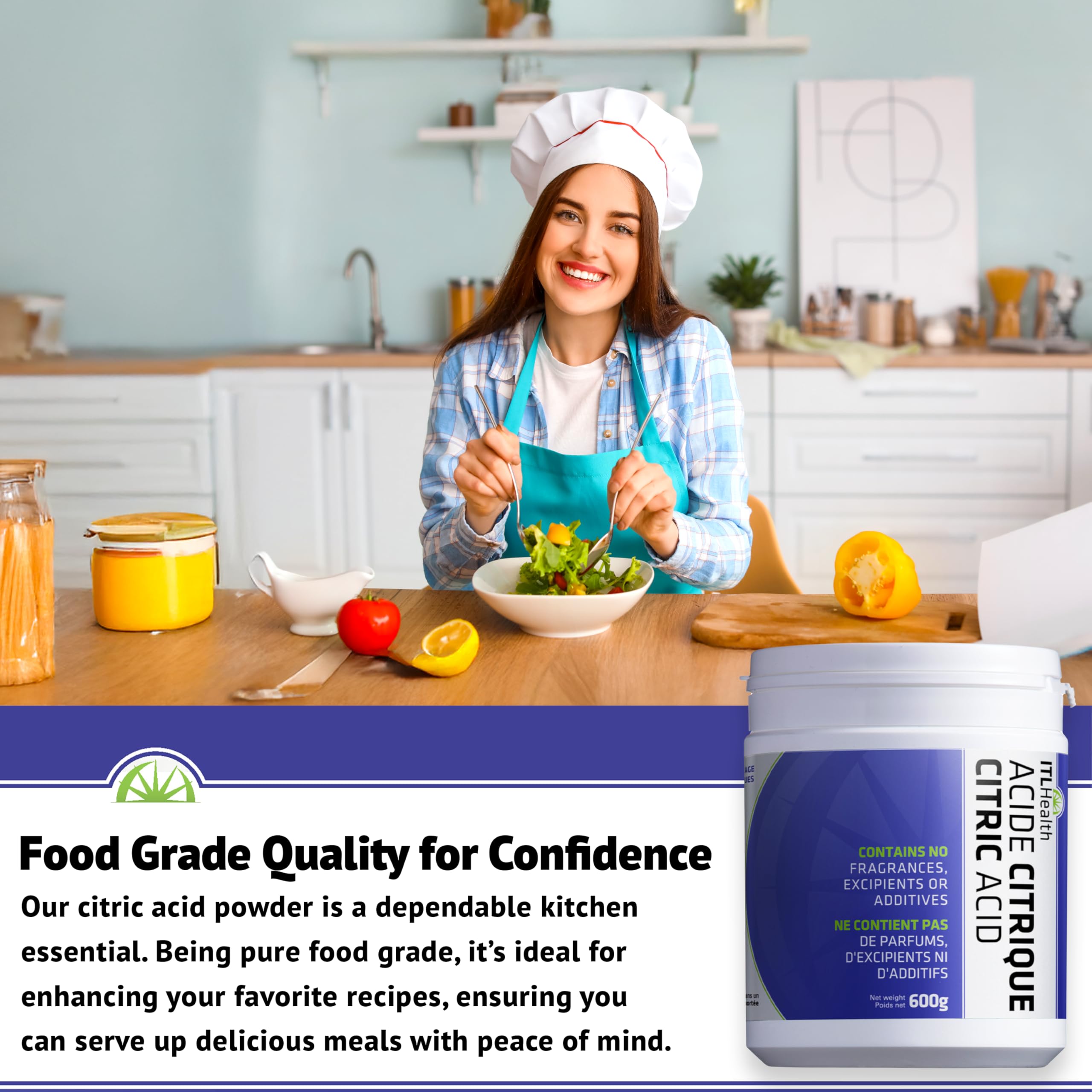 ITL Health Citric Acid Powder 600g - Pure, Food-Grade Quality for DIY Bath Bombs, Descaling & Household Cleaning, Non-GMO, Cleaner, Natural Ingredient for Cooking & a Variety of Home Uses - 4
