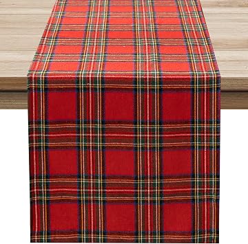 Softalker Christmas Checkered Tartan Table Runner - Red Buffalo Plaid Xmas Stain Resistant Washable Winter Table Decoration for Dining Parties Holiday Indoor Outdoor Decor, 13 x 36 Inch