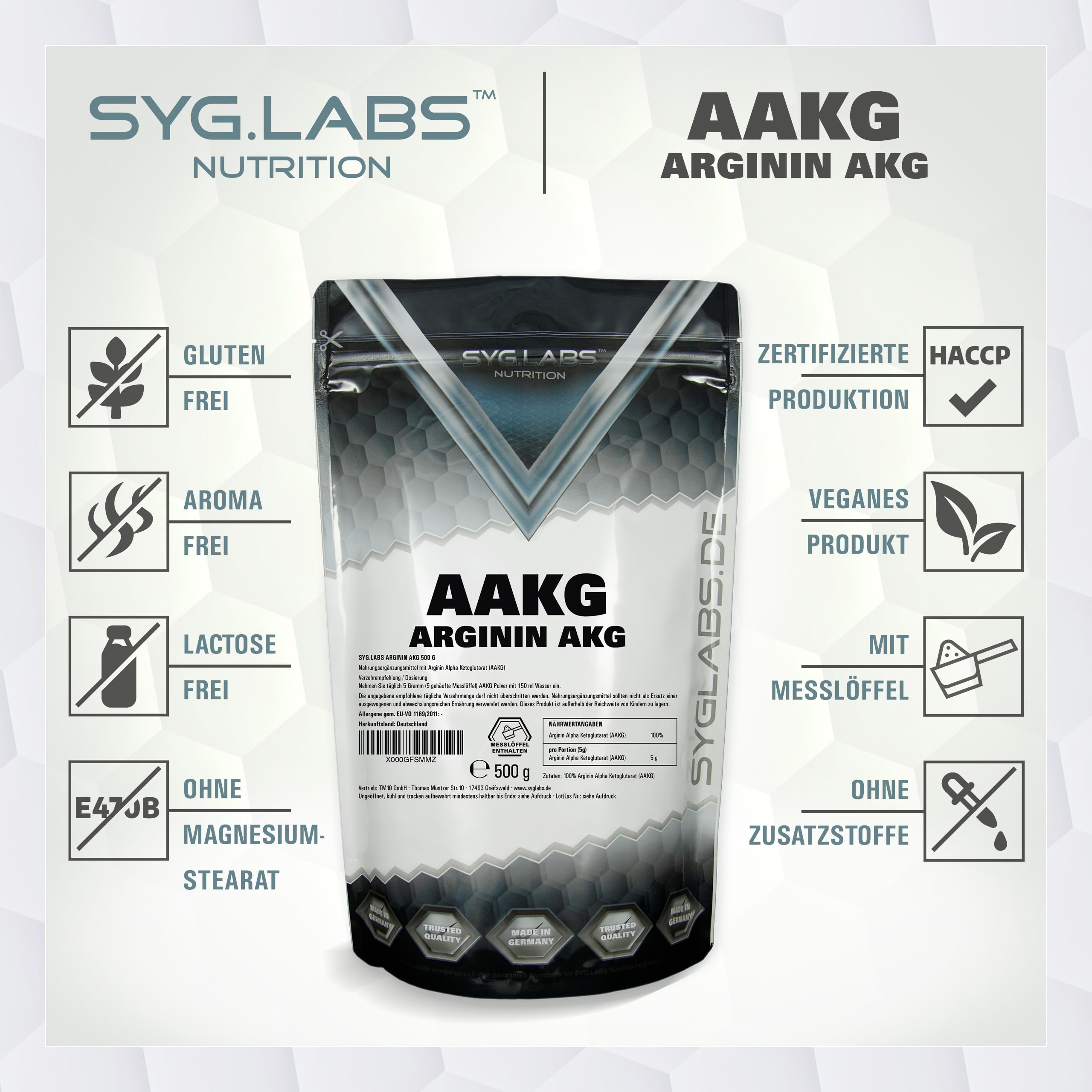 AAKG Arginin AKG Pulver - 500g L-Arginin Alpha Ketoglutarat 2:1 - ohne Zusätze -vegan