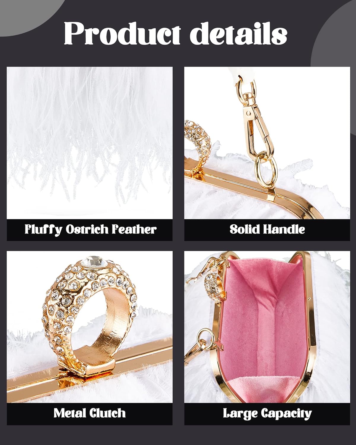 Tessco Women Ostrich Feather Tote Bag Fluffy Purse Clutch Feather Evening Handbag for Wedding - Image 4