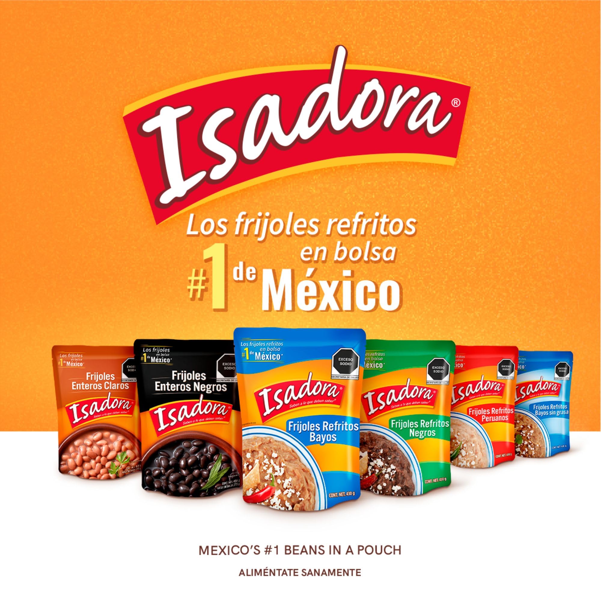 Frijoles Refritos Negros Isadora 430g Bolsa Hechos en México Sin conservantes Ingredientes naturales Listo para comer