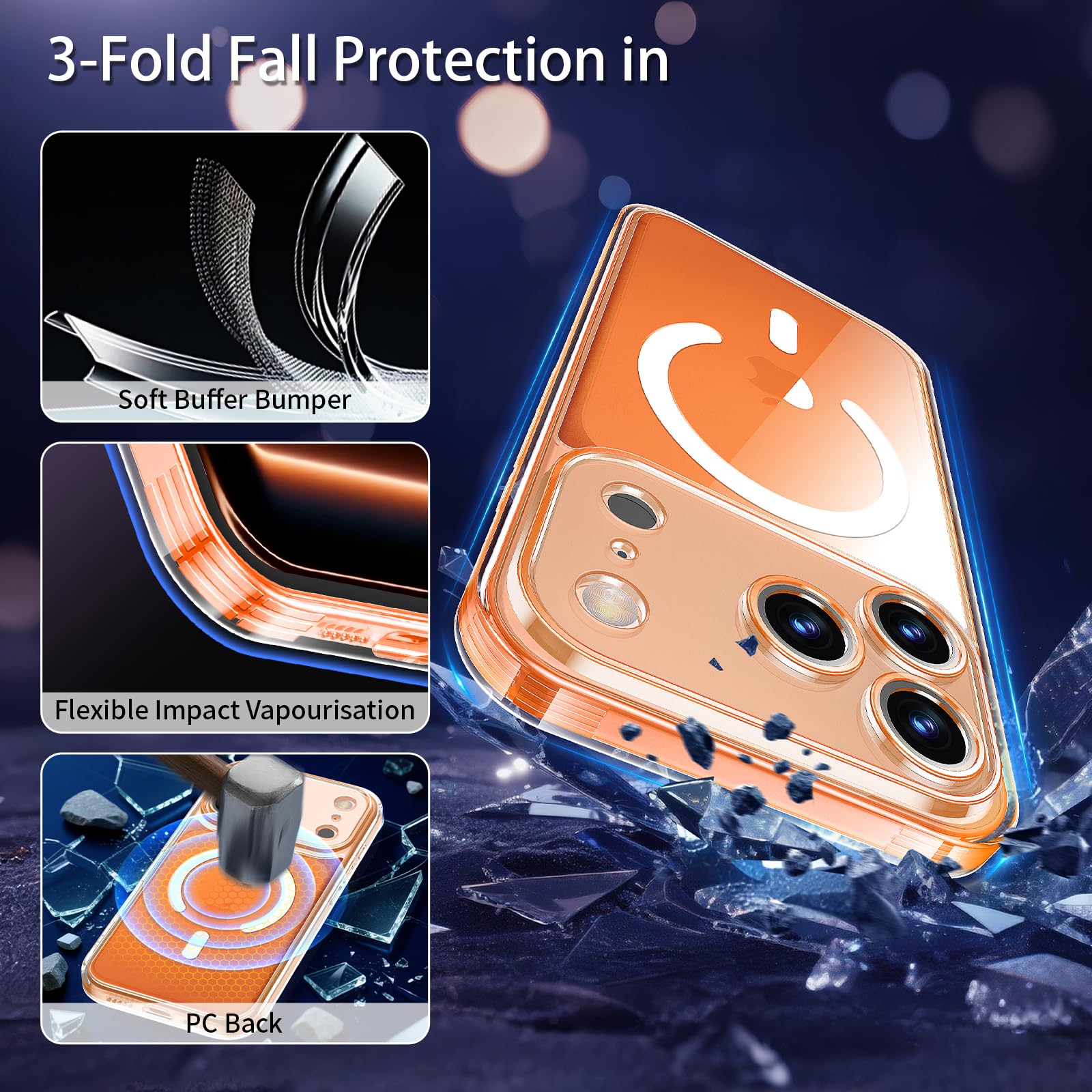 Yohii 3 in 1 Magnetica Cover per iPhone 17 Pro con 2 Pezzi Vetro Temperato [Protezione Fotocamera] Compatibile con Mag-Safe, Custodia Antiurto di Livello Militare, Trasparente