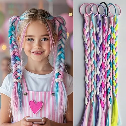 6-Pack Colorful Braided Hair Extensions – Elastic Tie-On Synthetic Braids