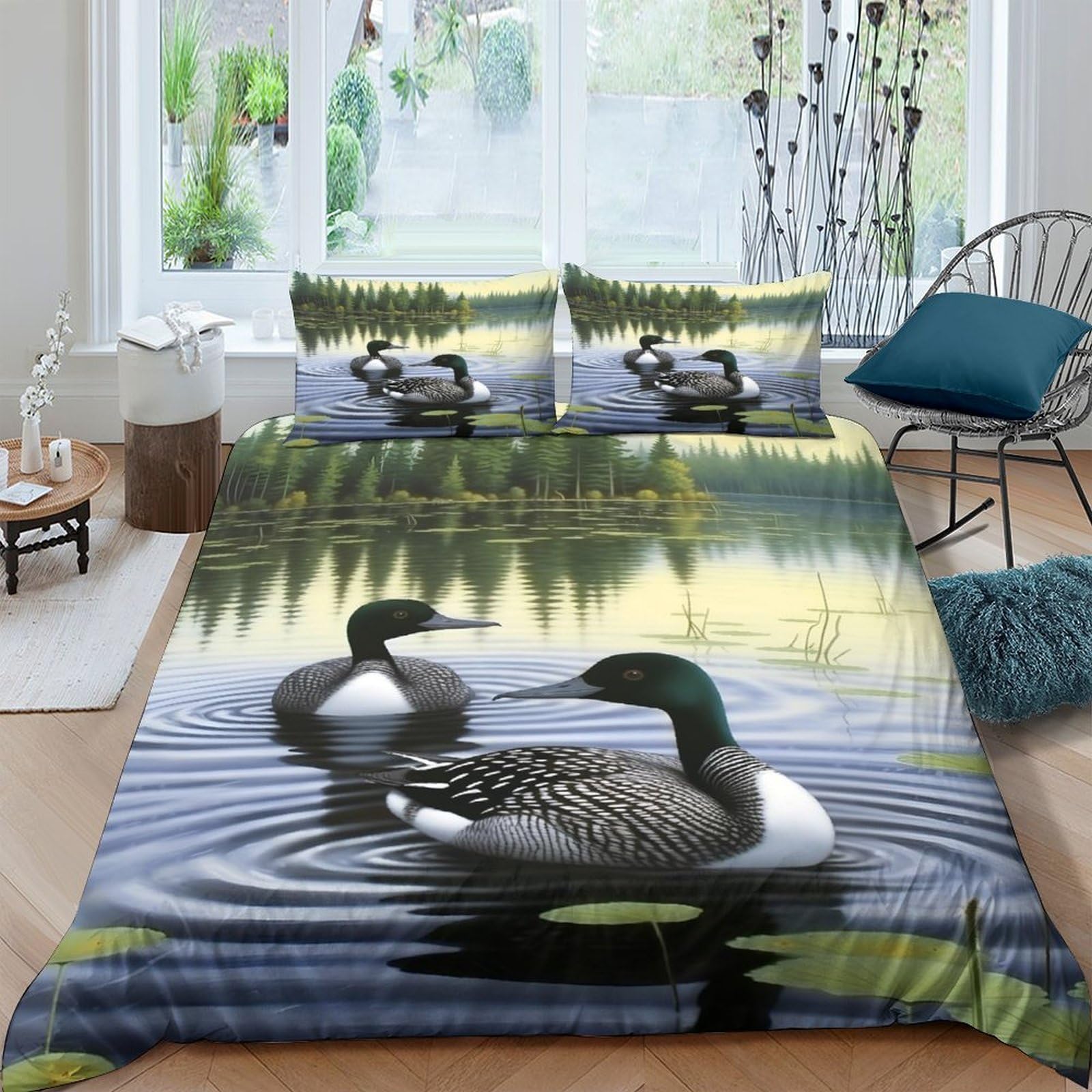 Ctjqhvkz Style-6 3D Printed Lake Sunset Fitted Sheet Microfiber Soft Waterfowl Bed Cover For Bedroom Guest Room Decor Mattress Protection Single（135X200cm）