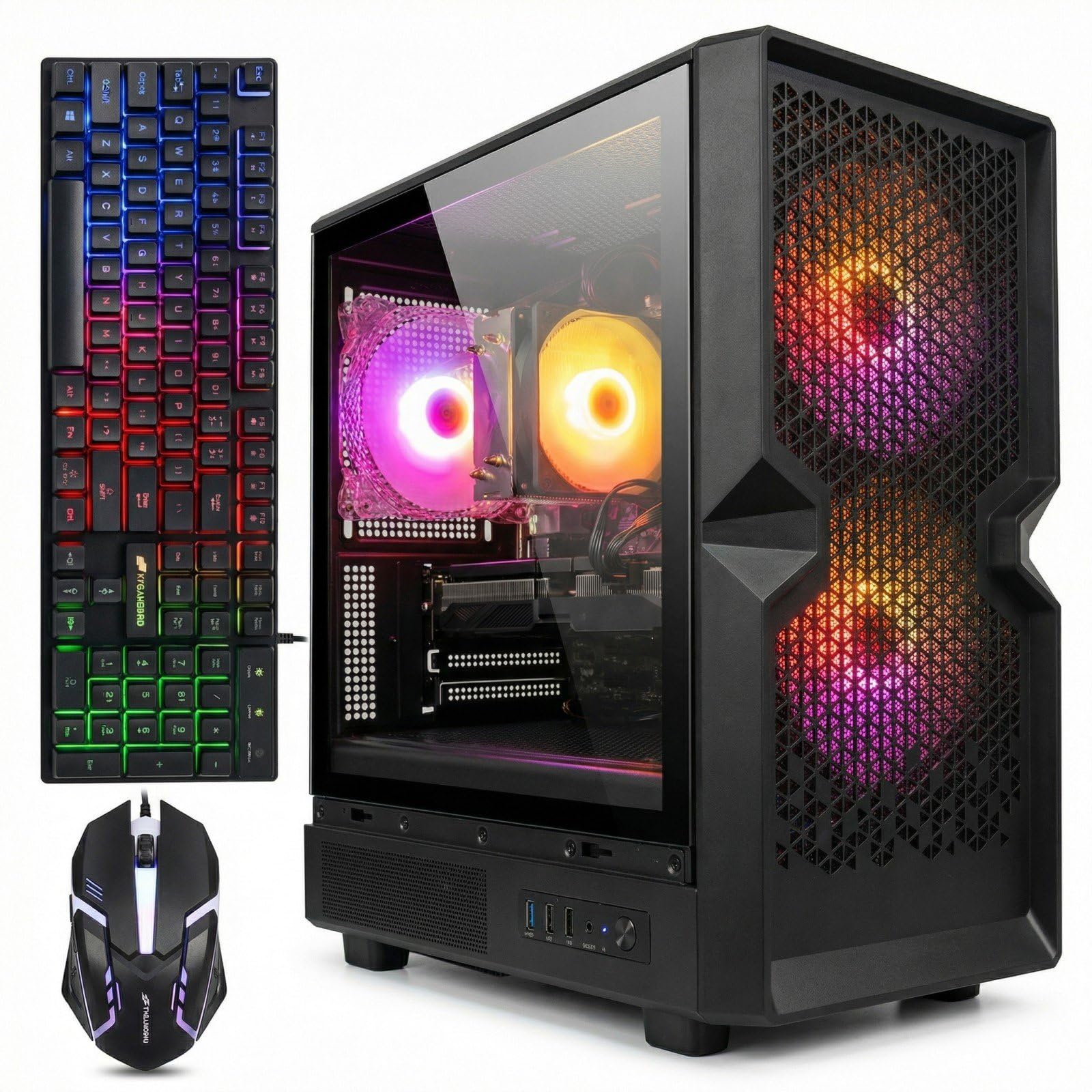 STGAubron Gaming PC Desktop, Radeon RX 580 16G, Intel Core i7 up to 3.9G, 16G RAM, 512G SSD, WiFi 6, BT 5.0, RGB Fan x3, Windows 11 Home