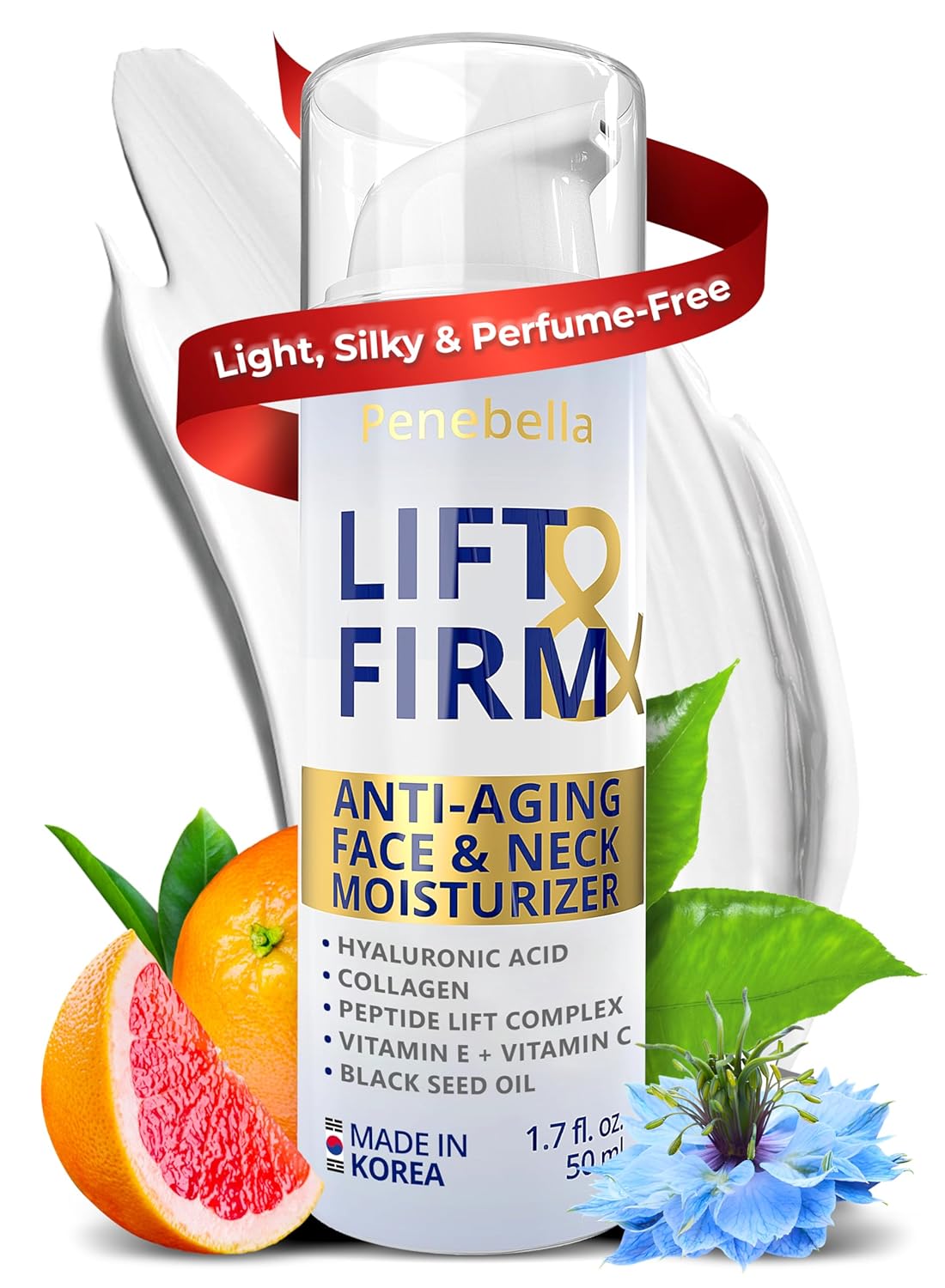 Face & Neck Cream for Tightening and Firming – Made in Korea – Collagen, Hyaluronic Acid, 3X Peptide Complex, Vitamin C + E – Face Moisturizer Anti Aging Treatment for All Skin Types