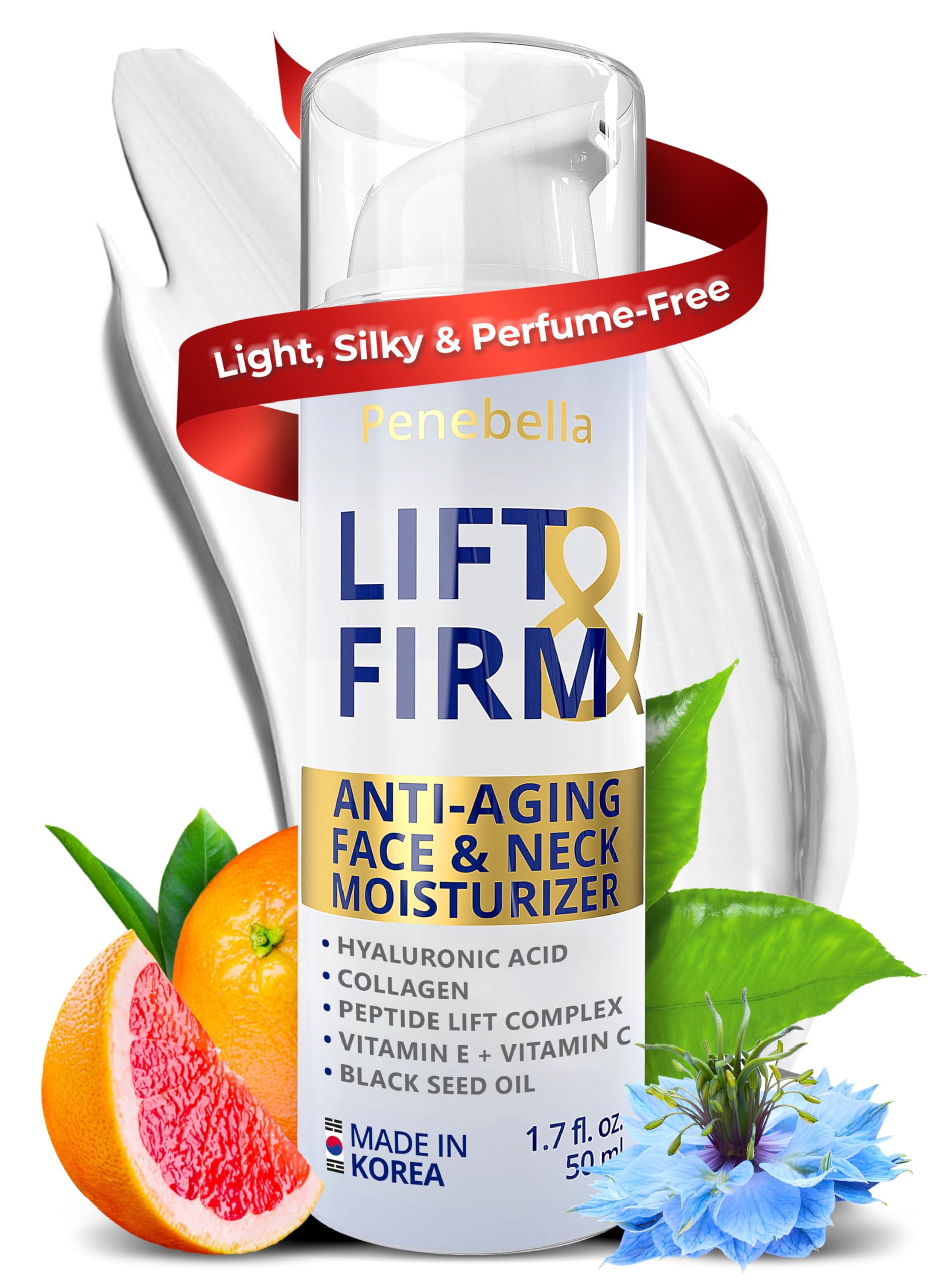 Face & Neck Cream for Tightening and Firming - Hyaluronic Acid 4D, Vitamin E + B5, Elastin - Made in Europe - Lift & Firm Cream - Face Moisturizer Anti Aging Treatment for All Skin