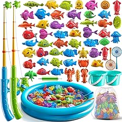 Pool Fishing Toys Games, Water Table Bathtub Toy with Inflatable Pool Pole Rod Net Plastic Floating Fish, Birthday Gifts for Kids Age 3 4 5 6 Year Old,Kids Outdoor Toys