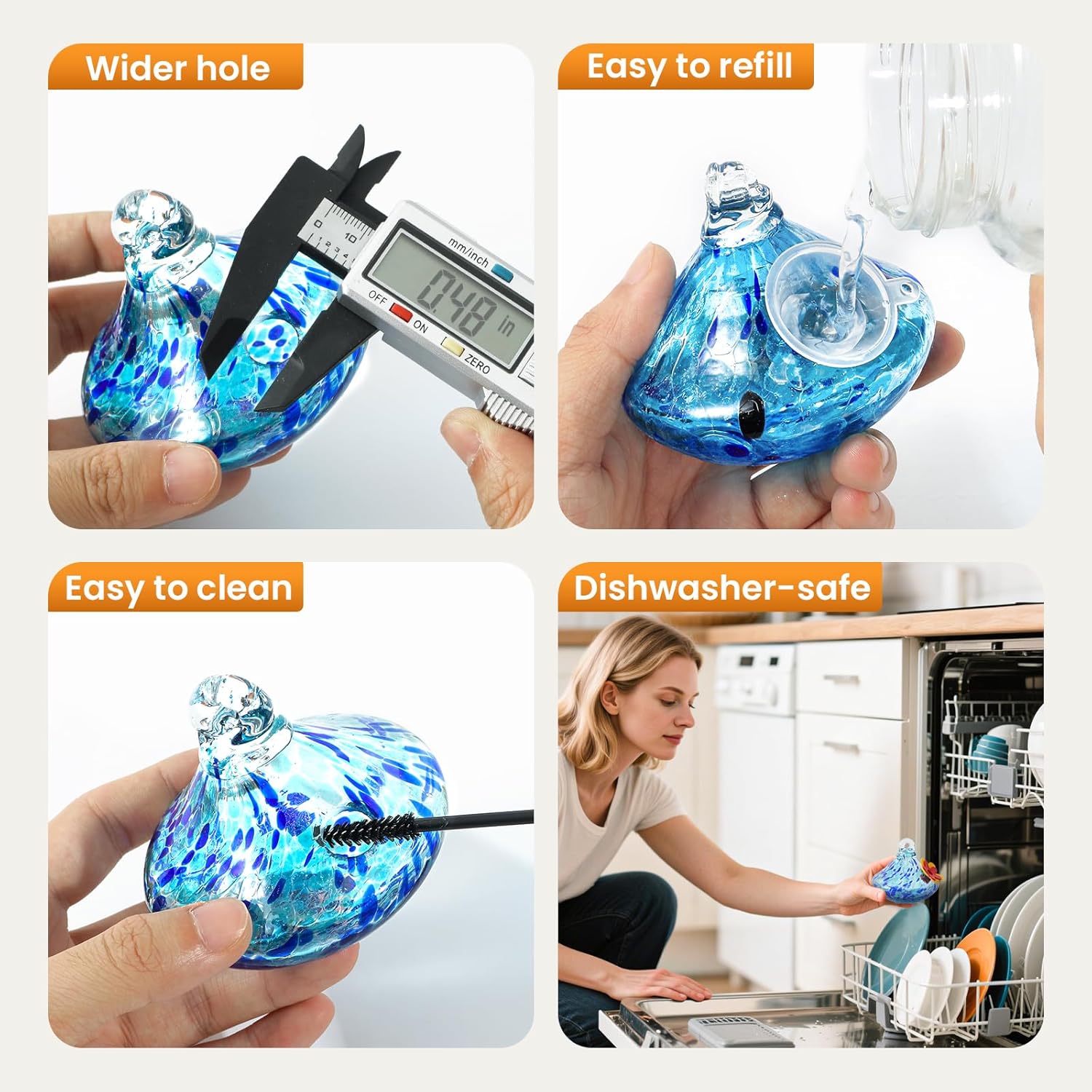 Wind Chime Glass Hummingbird Feeder - 20 Oz Outdoor Hanging Feeder with 6 Ports, Attract More Hummingbirds, Leak-Proof Design, Unique Garden Backyard Decor & Ideal Gift (Blue)