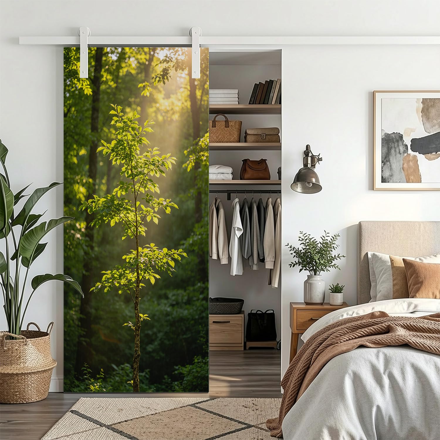 Stickers Porte 3D Nature Sticker Porte Trompe l'oeil Paysage Boisé Papier Peint Auto Adhésif, PVC Imperméable Poster Autocollants pour Salon Cuisine Chambre Salle de Bain 95 x 215 cm I455