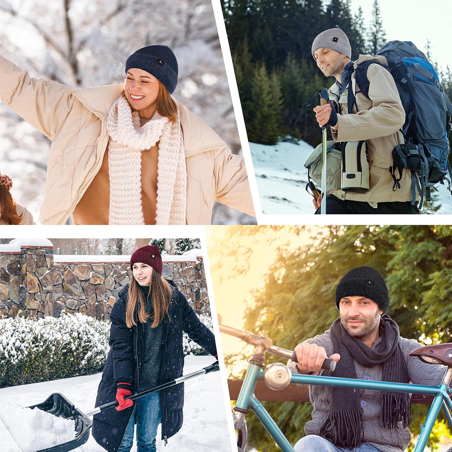Ocatoma Beanie for Men Women Soft Knitted Cuffed Hat with Warm Lining Winter Ski Hat Unisex Beanie Gifts for Men Women