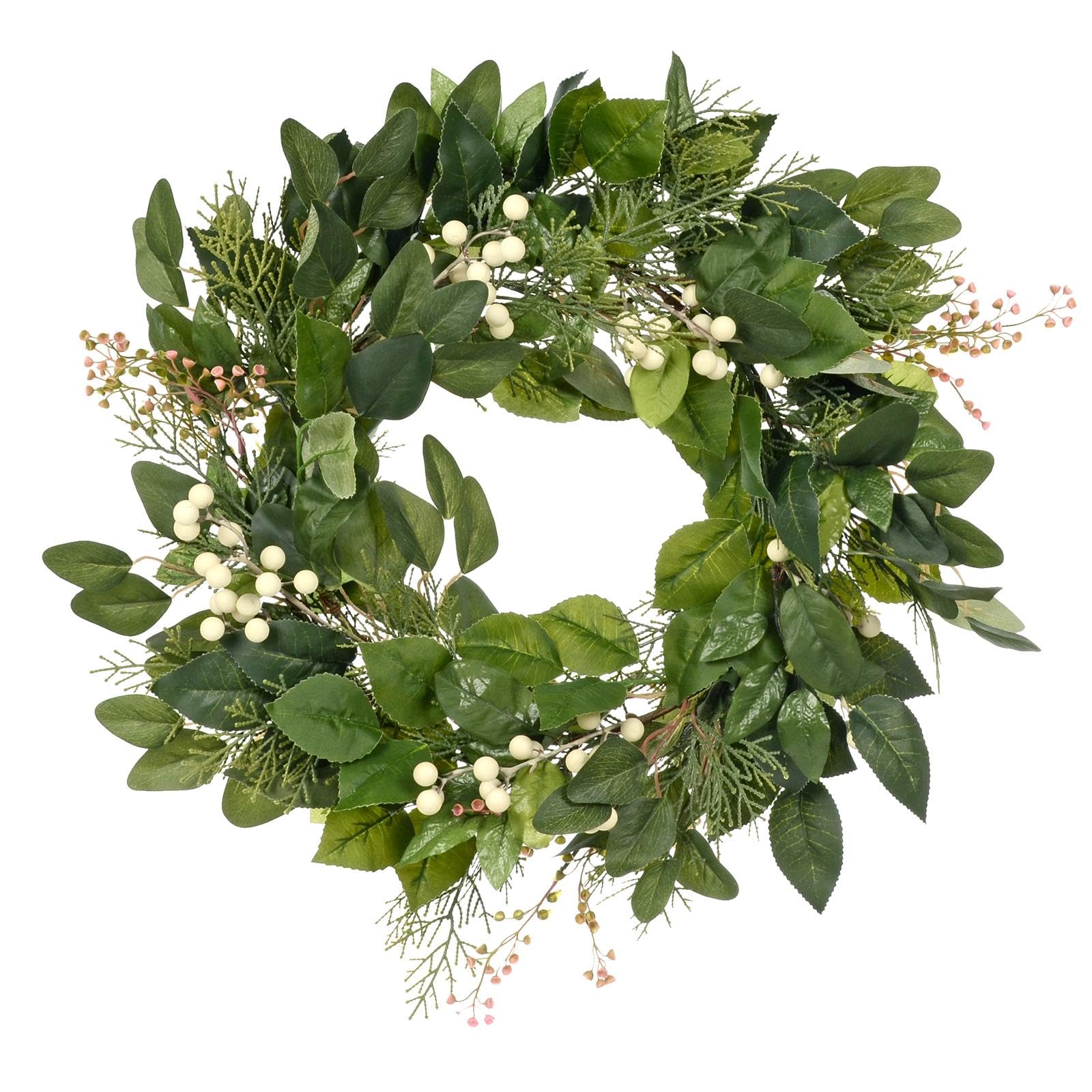 Mr Crimbo Christmas Wreath Snowberries Pink Flowers Green Leaves Branches 60cm