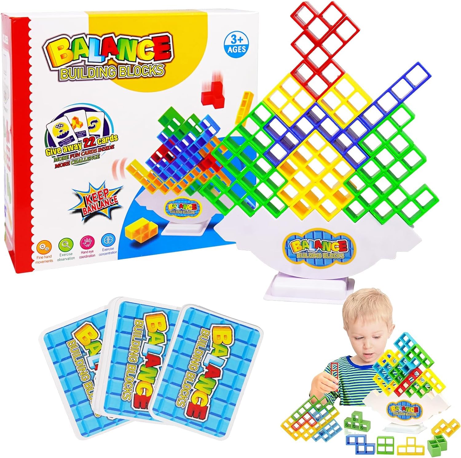 ariel-gxr Tower Balance Building Toy, Russian Tetra Tower Balance Game, Diy Swing Stack High Child Balance Toy Set, Puzzle Stacking Blocks Fun and Interactive Toy for Children, Adults