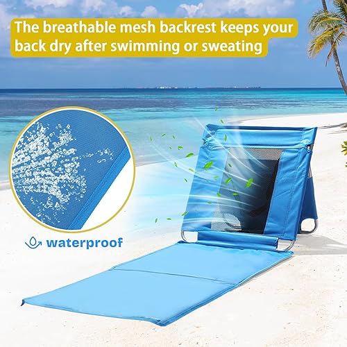 Miniatura 5 de Outvita Silla de playa plegable portátil ligera con correa de transporte, tapete de descanso al aire libre para camping, piscina, césped, jardín (1,