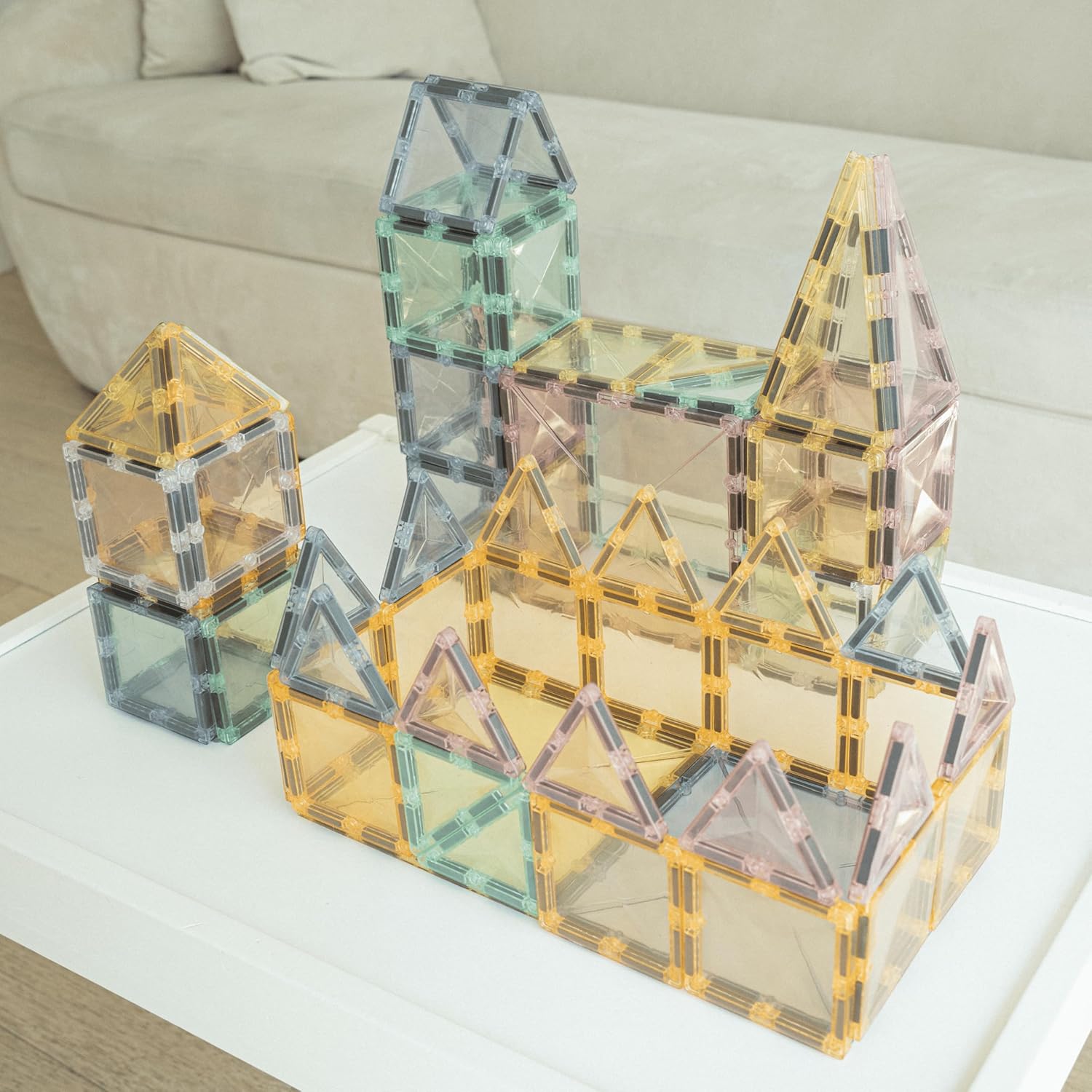 Magnetic Tiles Playset, Building Tiles, Magnet 3D Aesthetic Blocks, Construction Playboards (Translucent 100 Piece)