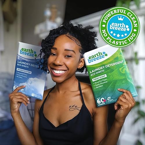 Miniatura 7 de Earth Breeze Hojas de detergente para lavandería sin fragancia sin jarra de plástico 60 cargas 30 hojas tecnología sin líquido