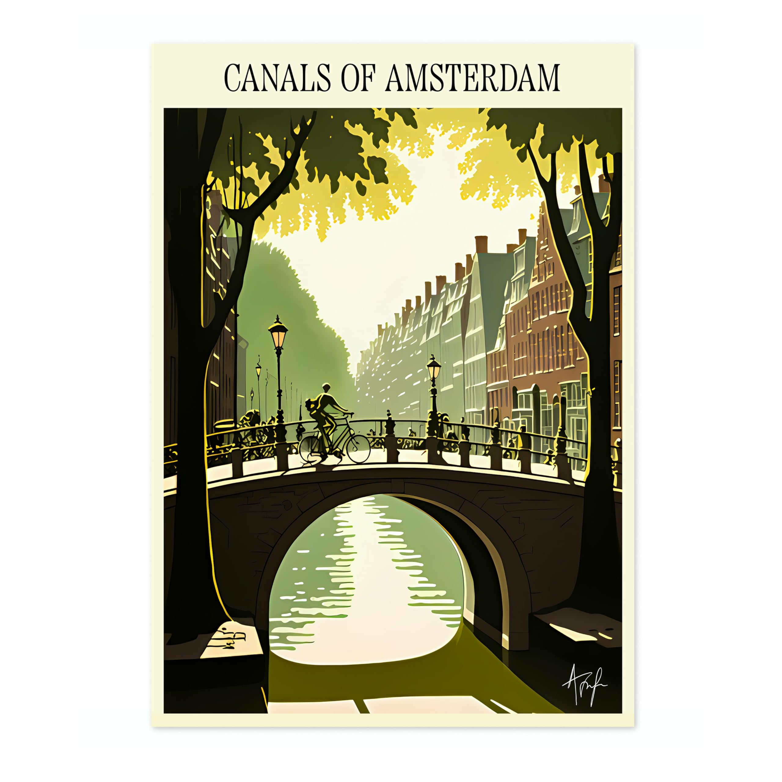 Canals Of Amsterdam - Holland Alfonso Trufa Vintage Poster, Retro Travel Art Illustration Print, Tourism Landmark Sketch Colouful Bedroom Wall Art Home Decor, A5 (Print Only) - 21x14.8cm โ image 1