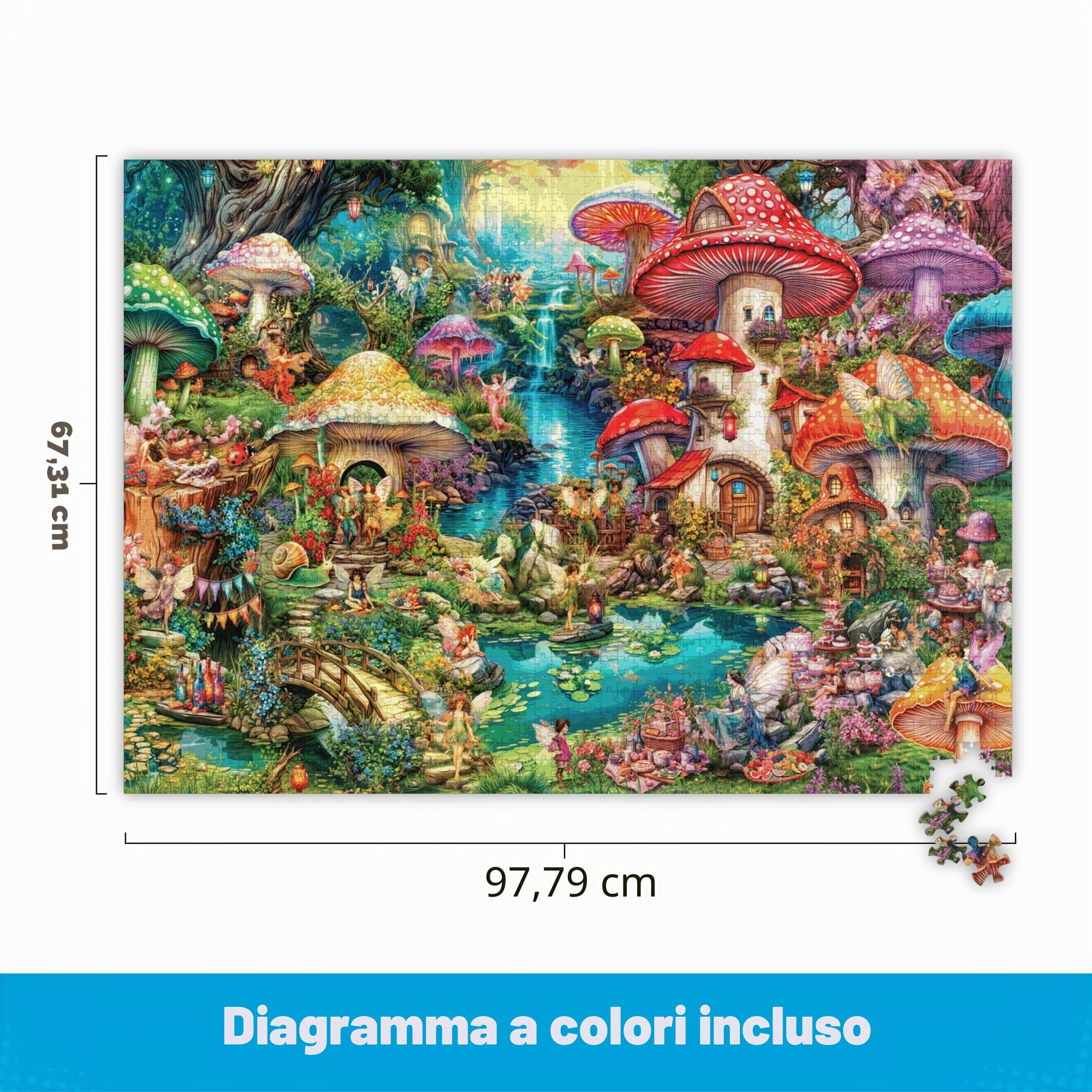 Buffalo Games Aimee Stewart Merry Mushroom Village Picnic Puzzle da 2000 pezzi per adulti, impegnativo, perfetto per serate di gioco, 98 x 67 cm da montato