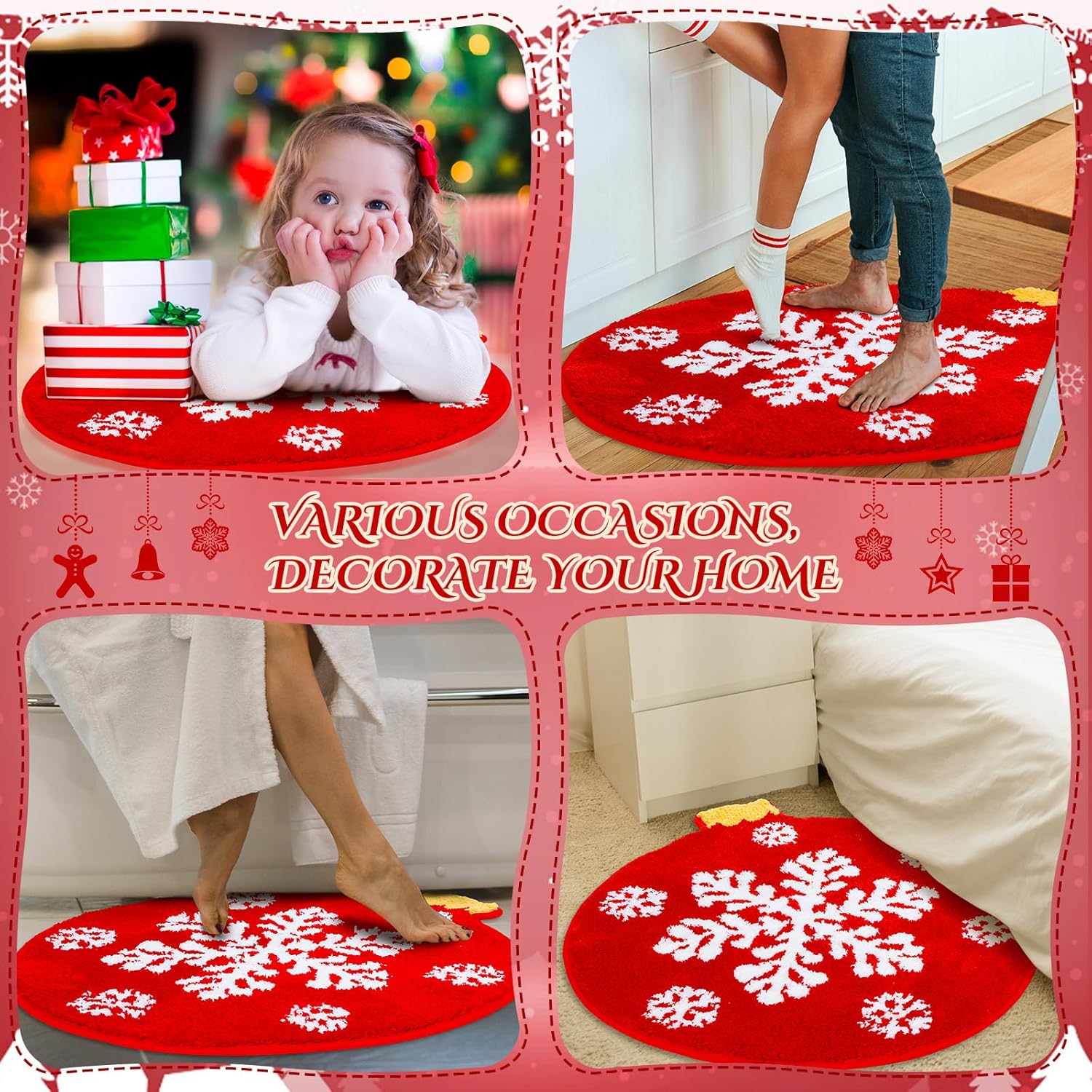 Ceenna 2 Pcs Christmas Bathroom Rugs Decor Cute Xmas Bath Rug Sock Mat Ball Door Mat for Xmas Home Tub Non Slip Bathroom Decoration (Christmas Ball)