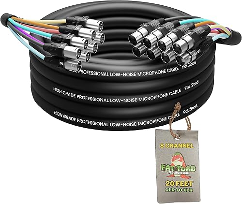 Fat Toad Cable de serpiente XLR de 8 canales de 20 pies (ShieldedPRO X Series) – Cables de cable de conexión de audio con conectores hembra a macho