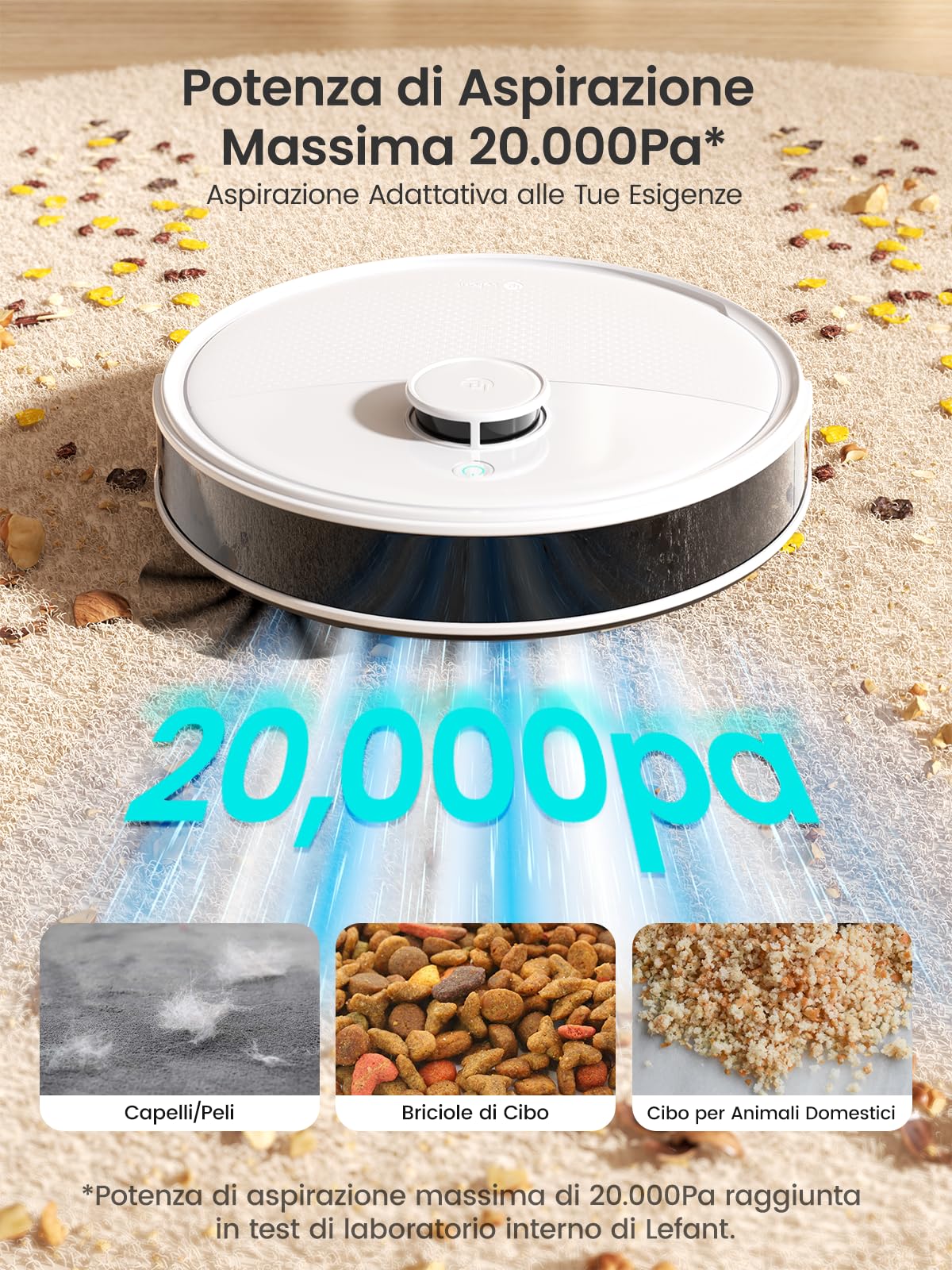 Lefant M3Max Robot Aspirapolvere Lavapavimenti con Mappatura, 20000Pa, Stazione All-in-One, Navigazione dToF, Ostacoli PSD, 3.2L Autosvuotamento, Lavaggio Mop 45°C, Asciugatura, WiFi 2.4G/5G/Alexa/APP