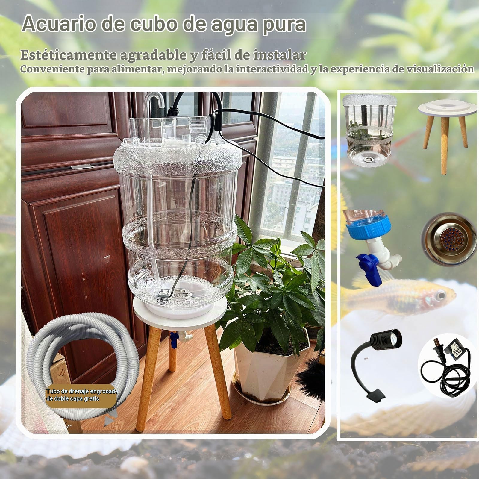 Pecera, Kit De Acuario 20 Litros - Diseño De Válvula De Drenaje Inferior, Fácil De Cambiar El Agua Y Limpiar, Con Soporte, Cubo Para Acuario, Grifo, Bomba De Oxígeno, Filtr(Size:Acuarios y accesorios)