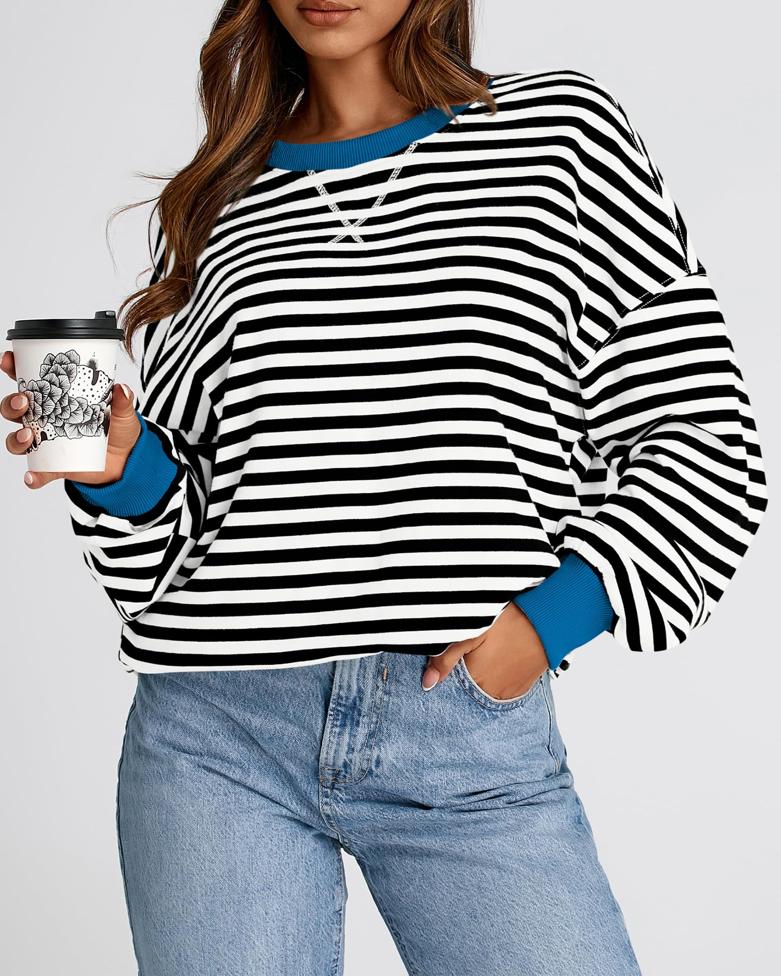 BTFBM Womens Striped Pullover Tops Spring Clothes 2026 Long Sleeve Shirts Trendy Crew Neck Loose Y2K Sweatshirts — view 6