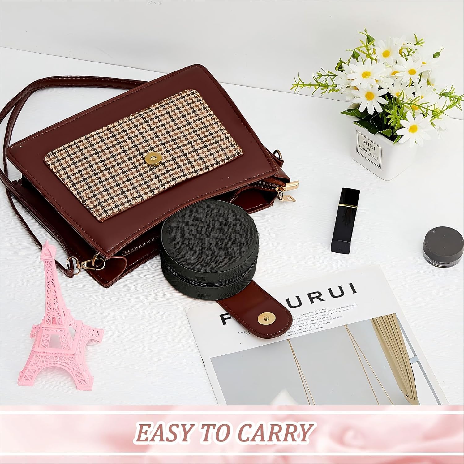 Taiyin 6 Pcs Travel Jewelry Case Bridesmaid Gift Boxes Small Jewelry Travel Organizer Round PU Leather Box Mini Storage for Wedding