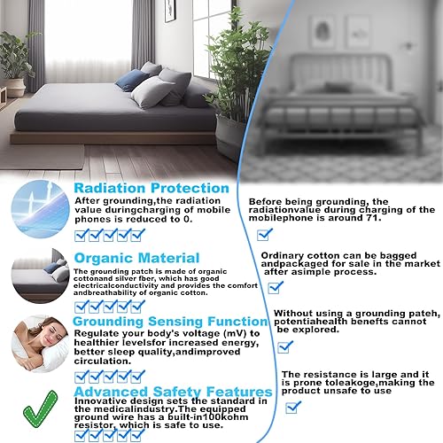 Miniatura 2 de Sábana de fibra plateada, 90% algodón orgánico + 10% fibra de plata pura, mejora el sueño y alivia el dolor, sábanas de cama (gris, King)