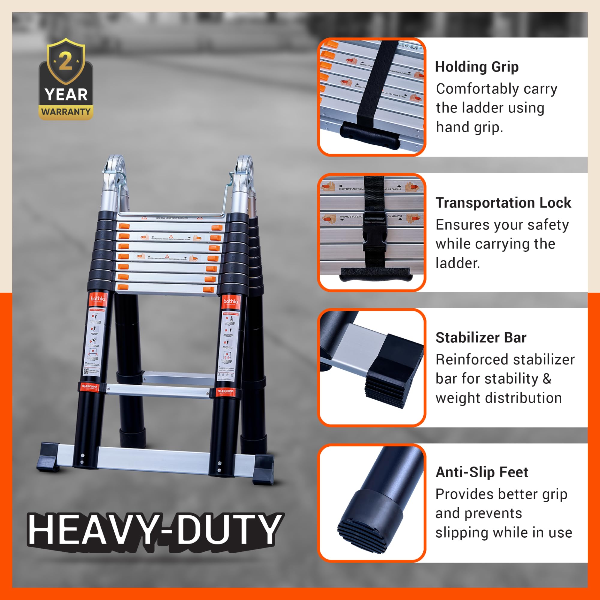 Bathla 18.5ft Telescopic Ladder - 18 Steps, Portable! -5