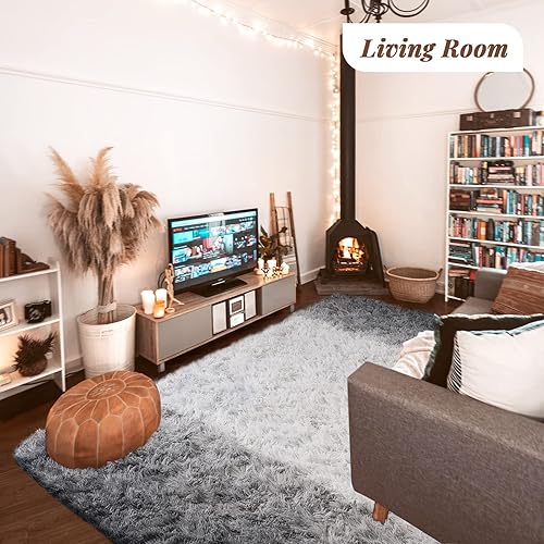 Miniatura 2 de YoRango Alfombra de área gris degradado, 4 x 6.6 pies, alfombras peludas para dormitorio, alfombras peludas para sala de estar, alfombras esponjosas