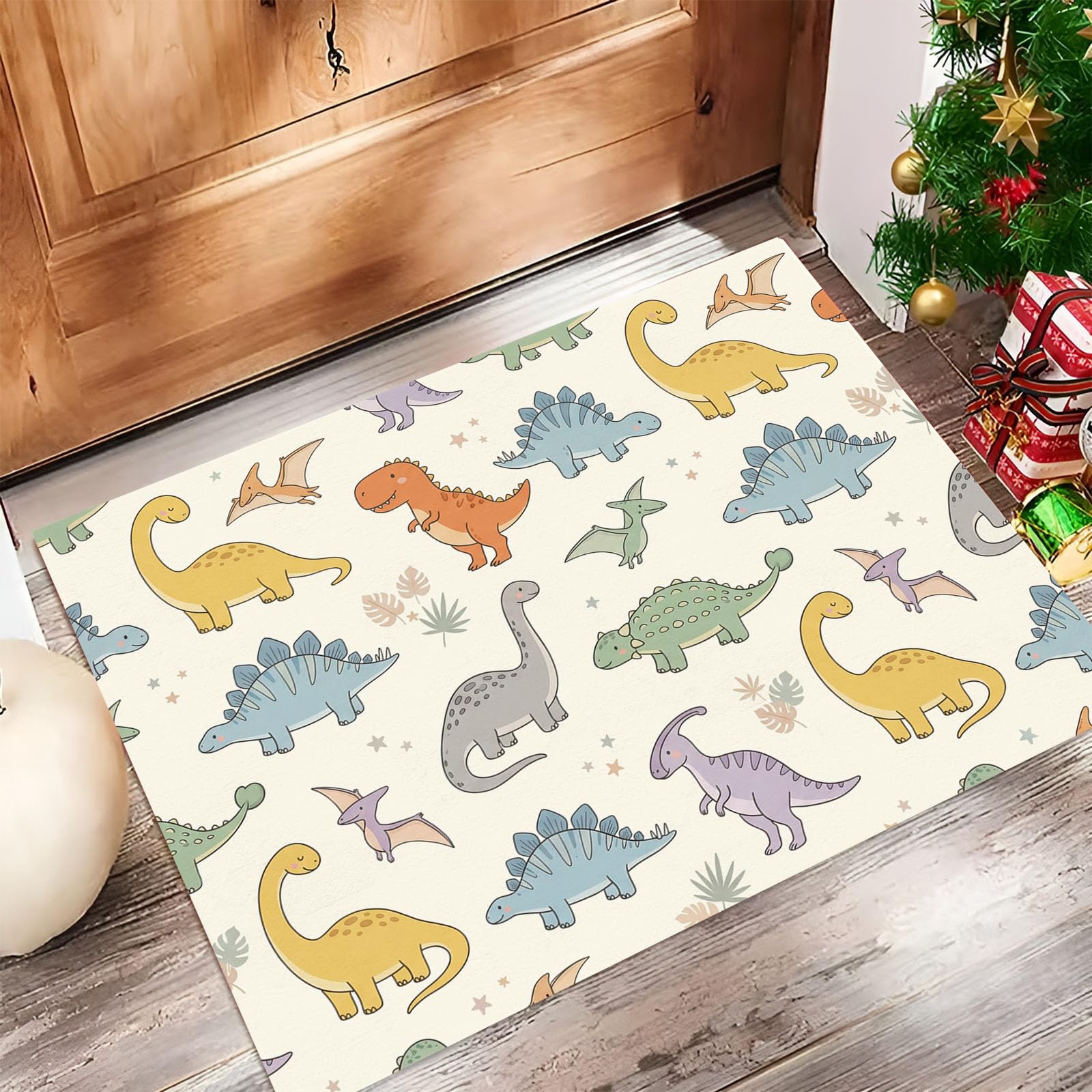 Alfombra Entrada Antideslizante, Brachiosaurus Tyrannosaurus Rex Felpudo Entrada Casa Animales Dibujos Animados Alfombrilla Perfil Bajo, Absorbente para Puerta, Pasillo, Oficina, 80x120cm